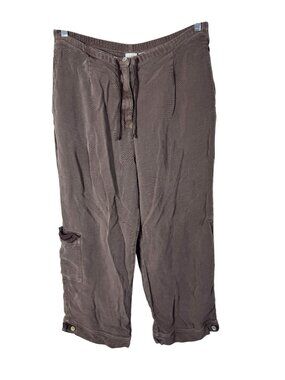 J. Jill Brown Tencel Cropped cargo Crop Pants Drawstring Women Large Lagenlook
